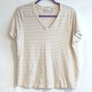 Vineyard Vines White & Golden Brown Striped 100% Linen Knit Top Size L